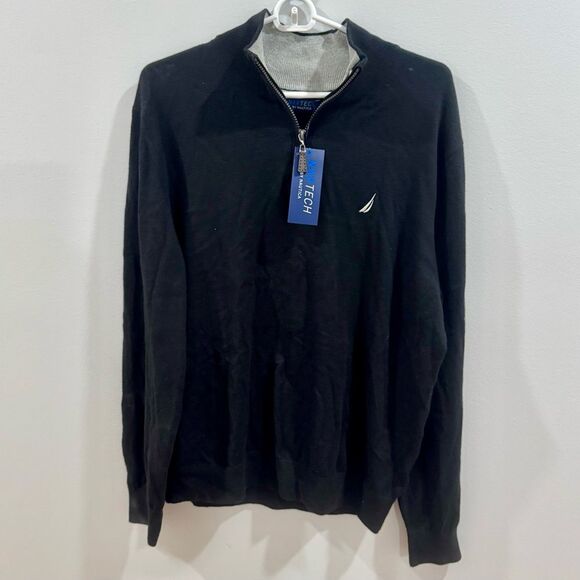 Nautica Navtech black fleece 1/4 zip fleece pullover sweatshirt size large NWT - Picture 2 of 8